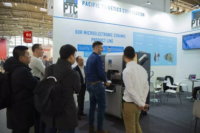 People looking at New Cutter at Productronica 2019